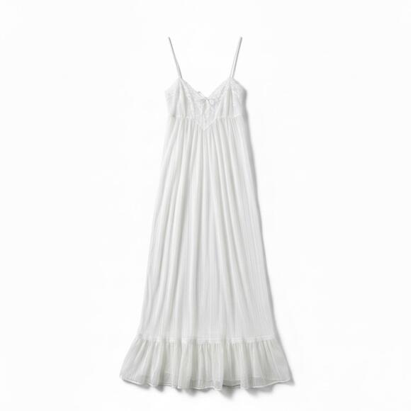 Vintage Dorsay Sheer Shadow Stripe Nightgown Transparent Boudoir Maxi Lingerie M - Picture 2 of 13